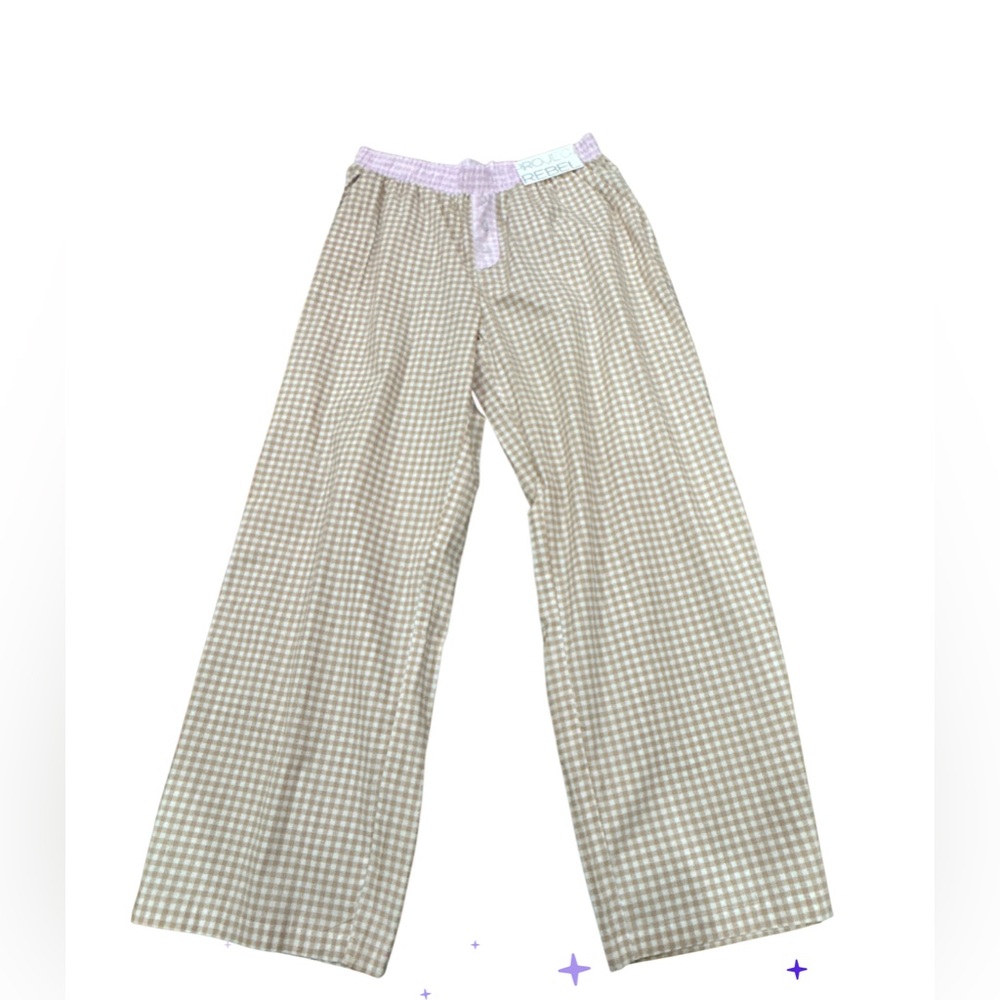 NWT Project Rebel Checkered Pajama Pants Cotton Women’s Size Large Tan‎ White